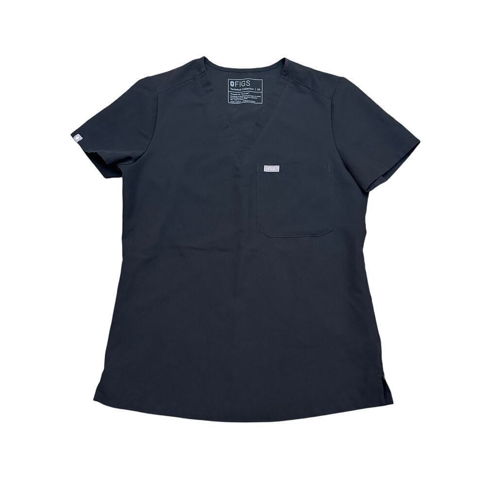 Figs Catarina One-Pocket Scrub Top BLACK Extra Small